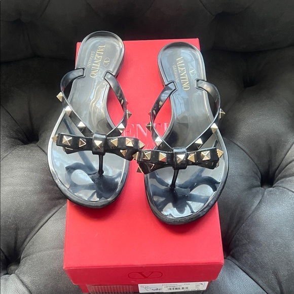 Valentino Black Studded Sandals - Picture 1 of 6